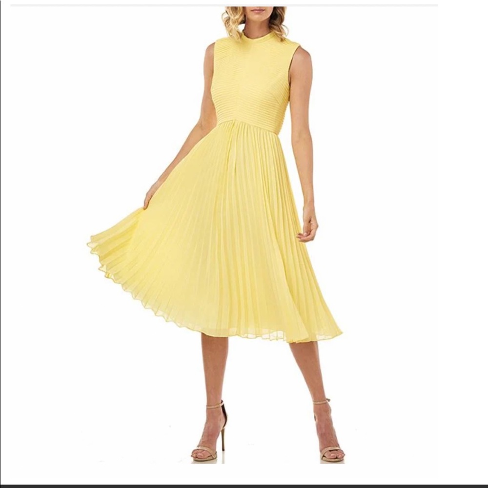 NWT KAY UNGER Beatrice Accordion Pleated Mock Neck Sleeveless Chiffon Midi Dress - Picture 2 of 14